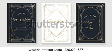 Luxury wedding invitation card background vector. Golden elegant geometric art deco gatsby style line art frame. Premium design illustration for wedding and vip cover template, banner, poster.