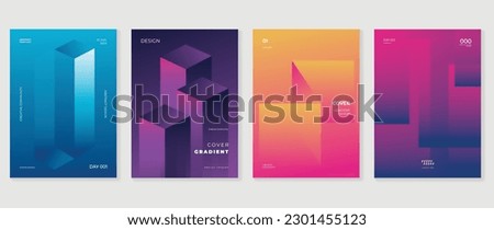 Abstract gradient background vector set. Minimalist style cover template with vibrant perspective 3d geometric prism shapes collection. Ideal design for social media, poster, cover, banner, flyer.