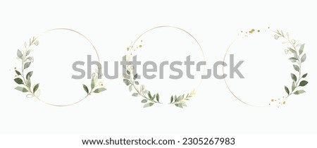 Luxury botanical gold wedding frame elements on white background. Set of polygon, circle, glitters, leaf branches. Elegant foliage design for wedding, card, invitation, greeting.