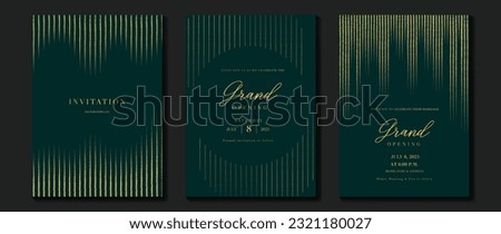 Luxury gala invitation card background vector. Golden elegant geometric shape, gold line pattern on green background. Premium design illustration for wedding and vip cover template, grand opening.