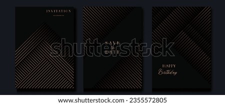 Luxury invitation card background vector. Golden curve elegant, gold line gradient on dark color background. Premium design illustration for gala card, grand opening, party invitation, wedding.