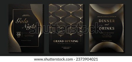 Luxury invitation card background vector. Golden elegant geometric shape, gold lines gradient on dark background. Premium design illustration for gala card, grand opening, wedding, party invitation.