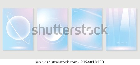Aesthetic poster design set. Cute gradient holographic background vector with geometric shape, gradient bubble, saturn. Beauty ideal design for social media, cosmetic product, promote, banner, ads.