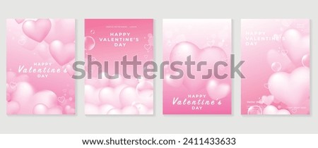 Happy Valentine's day love cover vector set. Romantic symbol poster decorate with trendy gradient heart pastel colorful background. Design for greeting card, fashion, commercial, banner, invitation.