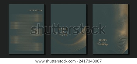 Luxury invitation card background vector. Golden line elegant, wavy, curve on dark gray background. Premium design illustration for gala card, grand opening, party invitation, wedding.