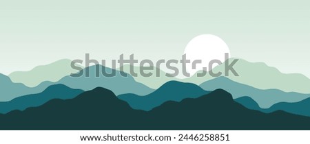 Mountain minimal background vector. Abstract landscape hills with green color, sun, moon. Nature view illustration design for home decor, wallpaper, prints, banner, interior decor.