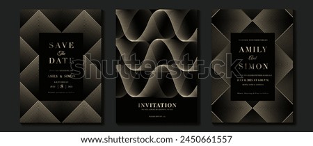 Luxury invitation card background vector. Golden elegant geometric shape, gold lines gradient on dark background. Premium design illustration for gala card, grand opening, wedding, party invitation.