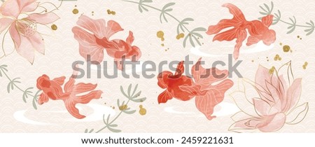 Luxury Chinese background vector. Chinese and Japanese wallpaper pattern design of elegant goldfish, koi carp with watercolor. Design illustration for decoration, wall decor, banner, website, ads.