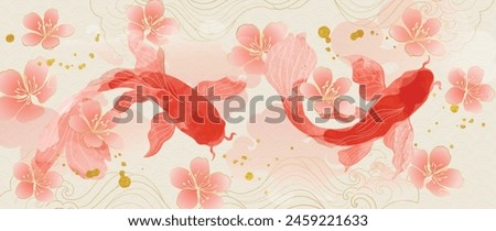 Luxury Chinese background vector. Chinese and Japanese wallpaper pattern design of elegant koi fish with watercolor texture. Design illustration for decoration, wall decor, banner, website, ads.