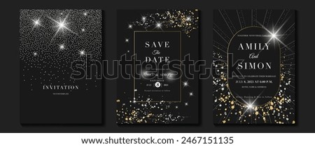 Elegant invitation card design vector. Luxury wedding card with firework, glitter spot texture on dark background. Design illustration for cover, poster, wallpaper, gala, VIP, happy new year.