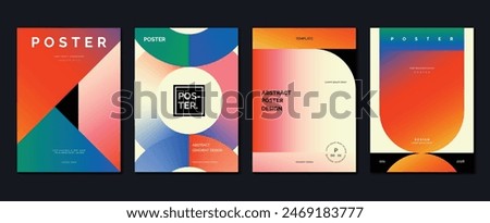 Abstract gradient poster background vector set. Minimalist style cover template with vibrant perspective 3d geometric prism shapes collection. Ideal design for social media, cover, banner, flyer.