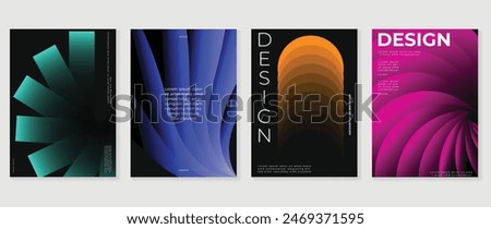 Abstract gradient poster background vector set. Minimalist style cover template with vibrant perspective 3d geometric prism shapes collection. Ideal design for social media, cover, banner, flyer.