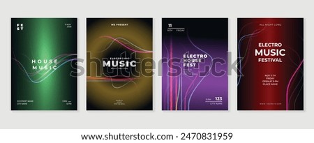 Music poster design background vector set. Electro Sound Cover template with abstract gradient line wave. Ideal design for social media, flyer, party, music festival, club.