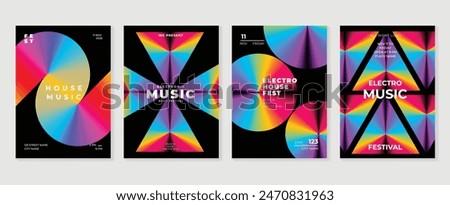 Music poster design background vector set. Electro Sound Cover template with vibrant perspective 3d geometric prism shape. Ideal design for social media, flyer, party, music festival, club.