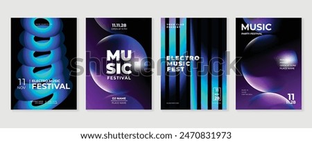 Music poster design background vector set. Electro Sound Cover template with vibrant perspective 3d geometric prism shape. Ideal design for social media, flyer, party, music festival, club.