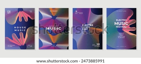 Music poster design background vector set. Electro Sound Cover template with vibrant abstract gradient line wave. Ideal design for social media, flyer, party, music festival, club.