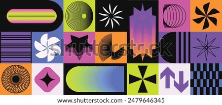 Abstract geometric gradient pattern design background vector. Wallpaper design with gradient color, circle, square and polygon shape. Modern and trendy illustration perfect for decor, cover, print.