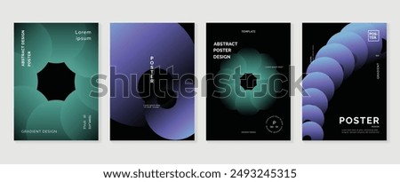 Modern gradient poster background vector set. Minimalist style cover template with monotone perspective 3d geometric prism shapes collection. Ideal design for social media, cover, banner, flyer.