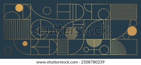 Luxury geometric gold line art and art deco background vector. Abstract geometric frame and elegant art nouveau with delicate. Illustration design for invitation, banner, vip, interior, decoration.