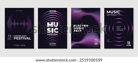 Music poster design background vector set. Electro Sound Cover template with vibrant abstract gradient geometric shape and line wave. Ideal design for social media, flyer, party, music festival, club.