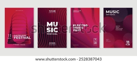 Music poster design background vector set. Electro Sound Cover template with vibrant abstract gradient geometric shape and line wave. Ideal design for social media, flyer, party, music festival, club.