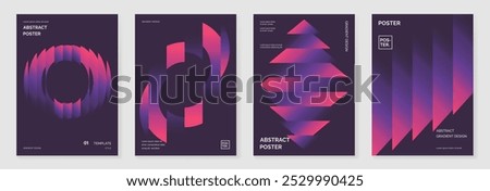 Modern gradient poster background vector set. Minimalist cover template with vibrant perspective geometric prism shapes collection. Ideal design for social media, cover, banner, flyer.