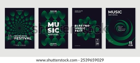 Music poster design background vector set. Electro Sound Cover template with vibrant abstract gradient geometric shape and line wave. Ideal design for social media, flyer, party, music festival, club.