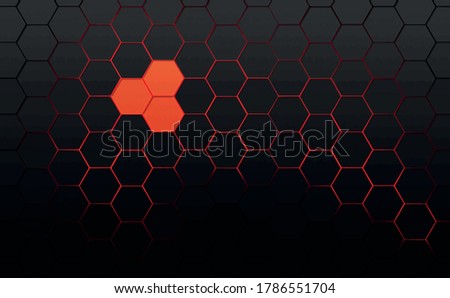 Abstract background. Frame filled with dark gray hexagons with red background with 3d effect. Eps10.