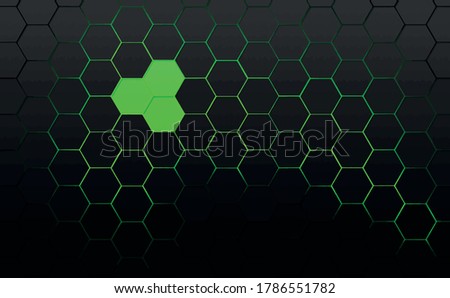 Abstract background. Frame filled with dark gray hexagons with green background with 3d effect. Eps10.