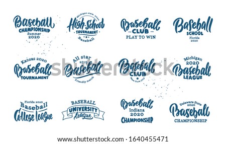 Set of vintage Baseball emblems and stamps. Baseball club, school, badges, templates,stickers isolated on white background. Collection of retro logos with hand-drawn text, phrases. Vector ilustration