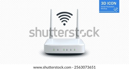 The wireless router features two antennas and a signal icon, designed to deliver high-speed internet connectivity. Its sleek design highlights modern advancements in home networking technology.