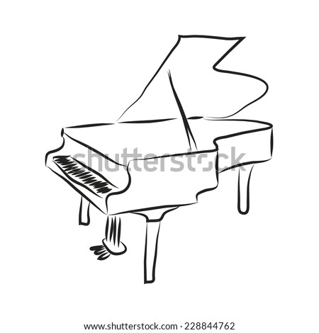 Black And White Cartoon Piano. Vector Coloring Sketch. - 228844762 ...