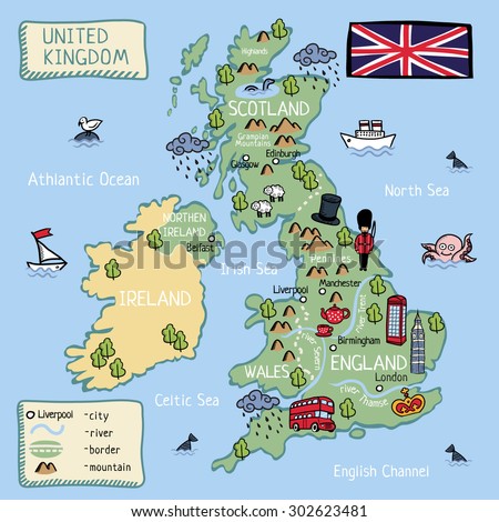 Cartoon Vector Map United Kingdom (England, Scotland, Wells, Northen ...