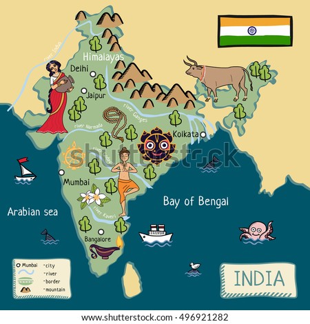 Cartoon Map Of India Stock Photo 496921282 : Shutterstock