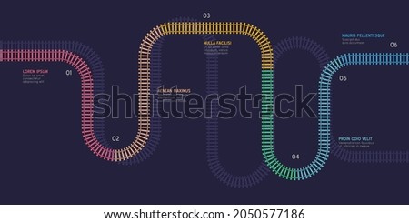 Railroad tracks infographic. Vector flat style ciry railway scheme. Subway stations map top view. Industrial transport maze colorful illustration.