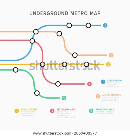 Metro map infographics vector template. City Subway transportation scheme. Underground connection top view. Industrial transport maze colorful illustration.