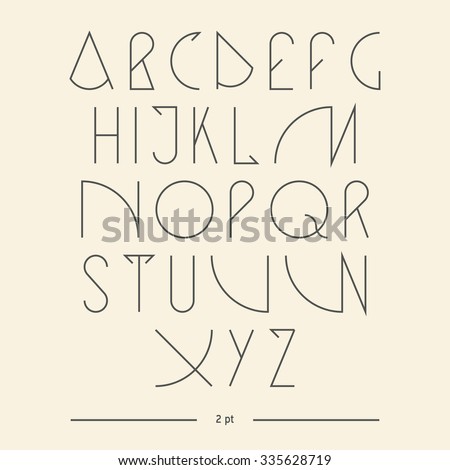 Vector linear font - simple alphabet in mono line style - typography design elements.Thin line iconographic flat letters. Hipster modern font. uppercase serif font. Web design elements.