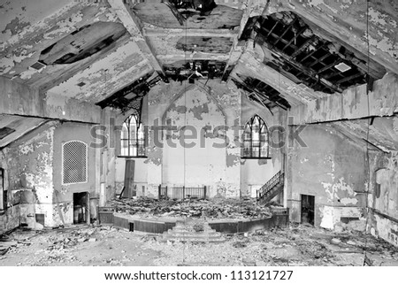 Abandoned church interior in Detroit Michigan.