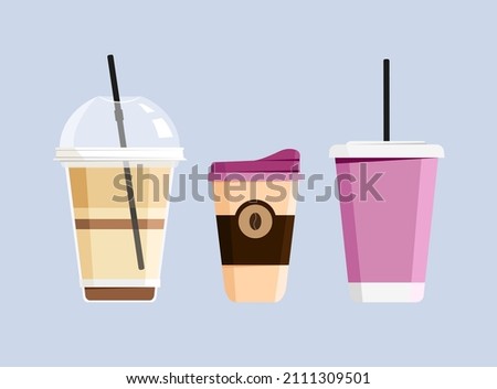 Hot coffee, Soft drink and ice frappe to go cup set. Vector illustration in flat style.  Photo stock © 