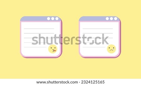 Notepad explorer with kiss and crying face emoji vector illustration