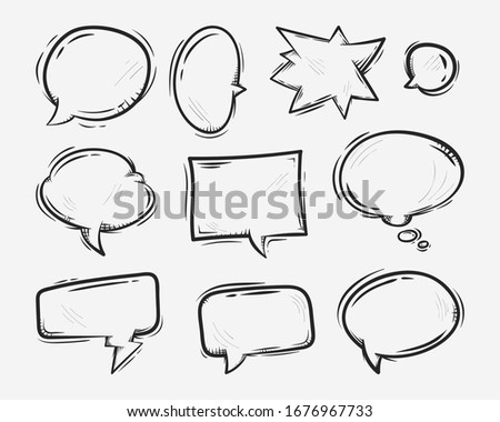Set of hand drawn speech bubble comic elements