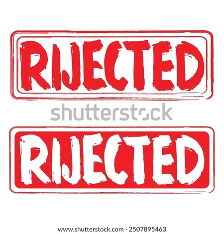 Rubber stamps with the word Rejected, vector illustration on white and red background.