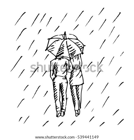 Couple Under An Umbrella In The Rain. Sketchy Style. Stock Vector ...