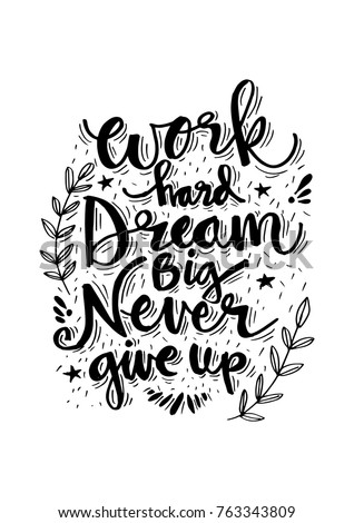 Never Give Up Swirl Quote Print Black /& White
