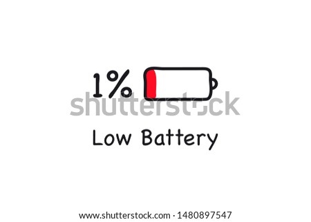 Low battery icon. one percent charging. Battery low energy. Battery charge icon. Electricity symbol - energy sign. Power Battery illustration.