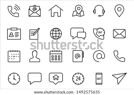 Contact us icons. Simple Thin lines web icons Mail, message, telephone, chat, and more
