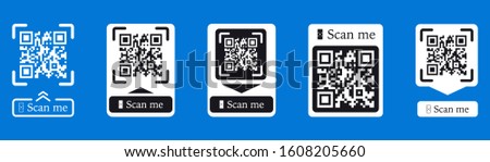 QR code scan for smartphone. Inscription scan me with smartphone icon. Qr code for payment. Inscription scan me with smartphone icon. Qr code for payment. Scan QR code. Vector collection