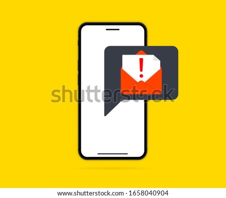 Phone with warning virus alert alarm on screen. Malware notification on smartphone. Security mobile concept, security risk. Reporting a virus, spam, malicious application or hacking a mobile phone
