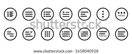 Menu UI Design Elements icons. Set of hamburger Menu buttons. Website Navigation Icons for Mobile App and User Interface. Modern Navigation buttons or Web menu and ui icons set