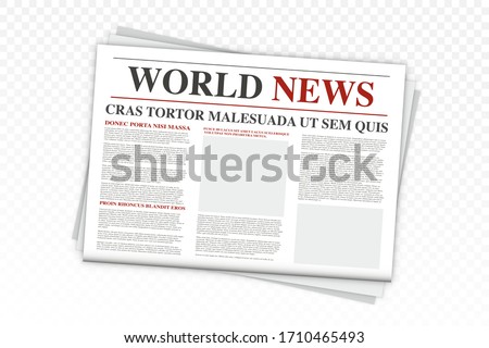 Mock up of a blank daily newspaper. Realistic Vector mock up of black and white newspaper. Newspaper with location for copy space. Newspaper template with world news economy business headlines